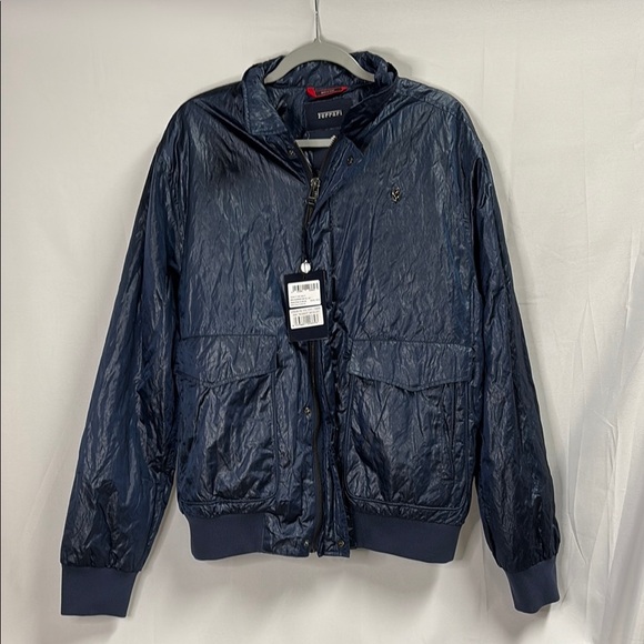 Ferrari Metal Bomber Jacket High Shine Dark Blue Size XXL NWT - Picture 1 of 10